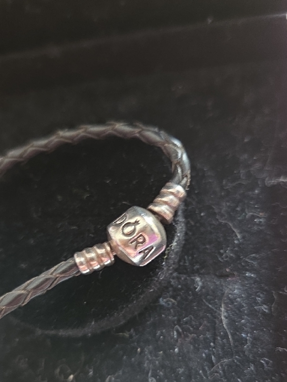 Retired & Rare Pandora Black Braided Leather Triple Wrap Bracelet - Picture 3 of 5